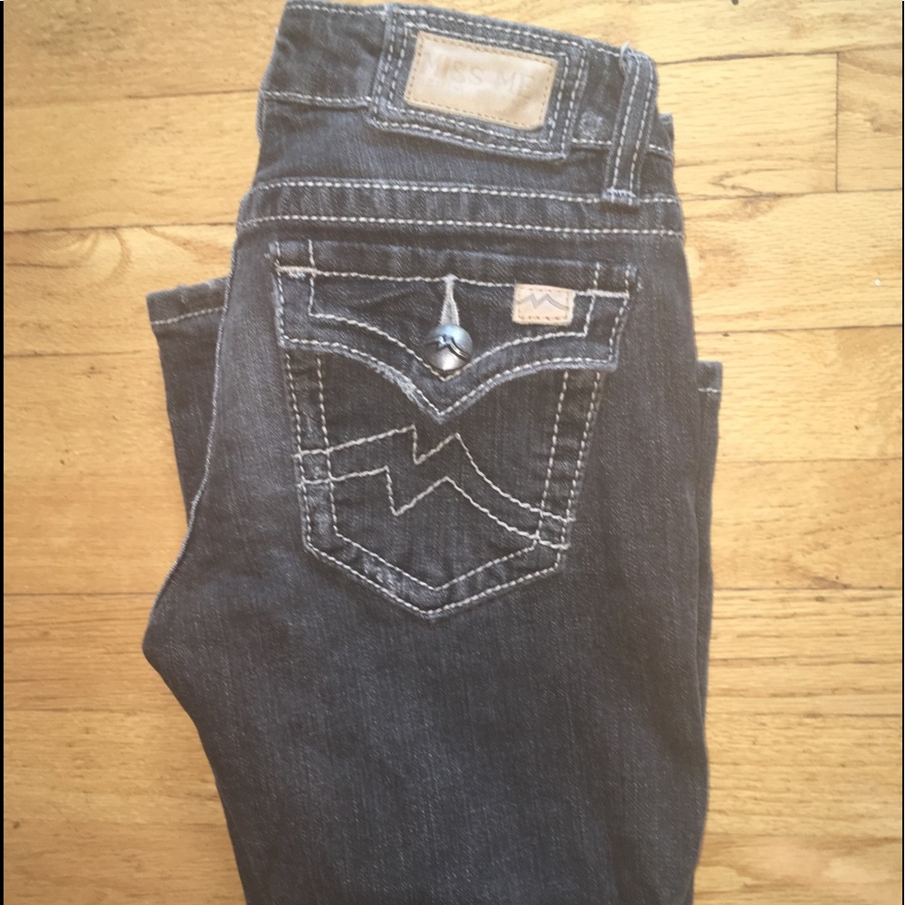 Miss Me, gray wash denim, straight bootcut jeans